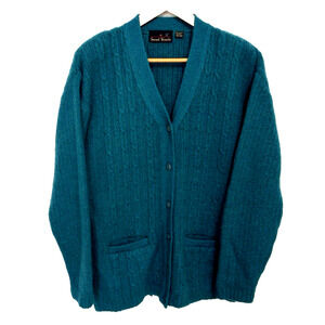 NWOT Vintage '80s Sacred Threads Teal Blue Button Front Cardigan Pockets OSFM